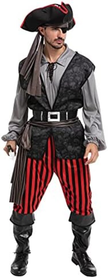 زي قرصان رجالي من Spooktacular Creations مناسب للهالوين، وحفلات الأزياء التنكرية، وجمع الحلوى، وحفلات الكوسبلاي.