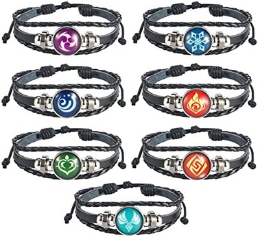 UTIEHD Genshin Impact Bracelet 7 Pack, Animne Element Luminous Bracelets Glow in Dark, God's Eye Time Gem Bracelet of Fire, Ice, Wind, Grass, Rock, Thunder, Water.