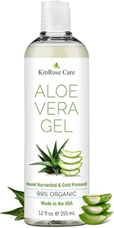 KinRose Care 7 Minerals - 12oz Organic Aloe Vera Gel for Face, Skin, HairSunburn Relief - From 100 Percent Pure Aloe Vera - Cold Pressed, Vegan, Unscented - Made in USA.