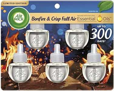 Air Wick Plug in Scented Oil Refill, 5ct, Bonfire and Crisp Fall Air, Essential Oils, Air Freshener Fall Scent, Fall d&eacute;cor.