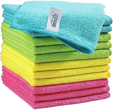 HOMEXCEL Microfiber Cleaning Cloth,12 Pack Cleaning Rag,Cleaning Towels with 4 Color Assorted,11. 5"X11. 5"(Green/Blue/Yellow/Pink.