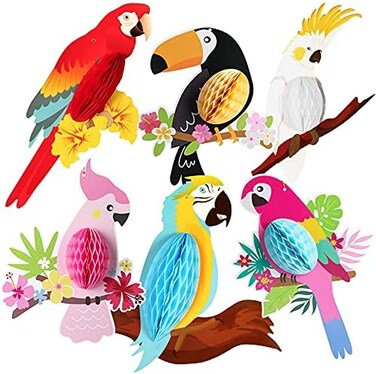 KatchOn Big Tropical Birds Honeycomb Cutouts - Pack of 6, Tropical Party DecorationsHawaiian Party DecorationsLuau Party Decorations, Tropical Birthday Party Decorations, Rainforest Decorations.