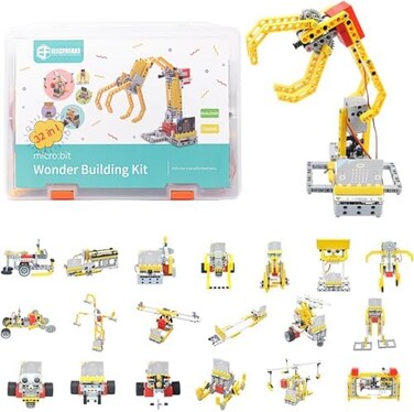 EF ELECFREAKS microbit 32 in 1 Wonder Building Bricks Coding Kit, Programmable STEM Educational Learning Kit with 400Building Blocks/Sensors/Wukong Expansion Board(without Micro:bit.