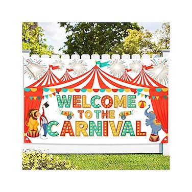 KatchOn XtraLarge Welcome To The Carnival Backdrop - 72x44 InchCarnival Decorations, Carnival Banner for Carnival Theme Party DecorationsCarnival Games Decor, Circus Theme Party Decorations.