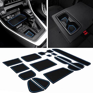 JDMCAR Liner Accessories Compatible with Toyota RAV4 2024 2023 2022 2021 2020 2019 and 2021-2024 RAV4 Prime, Custom Fit Cup Holder, Center Console, and Door Pockets Inserts Kit (Blue Trim- 15 PC Set.