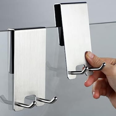 Taozun Over The Door Hooks for Shower - Towel Hooks Shower Door Hanger Shower Squeegee Hooks for Bathroom Frameless Glass Shower Door, Stainless Steel 2 Packs.