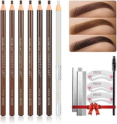 LSxia Waterproof Eye-Brow Pen-cil Set, Pull Cord Peel-off Eyebrow Pencil Microblading Eyebrow Pen Supplies Kit, White Eye-Liner Pencil and Eyebrow Tool Tattoo Makeup (61 BrownDark BrownLight Brown.