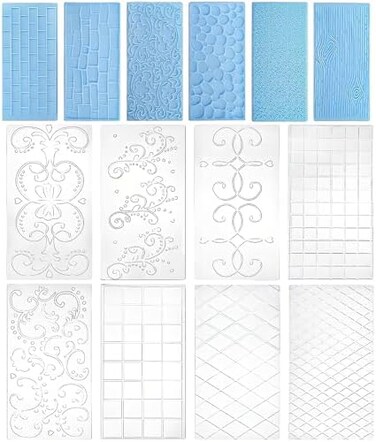 Tosnail 14 Pieces Fondant Impression Mats Molds Lace Embossing Mat for Gum Paste, Cupcake, Biscuits, Fondant Cake, Wedding Cake Decoration.