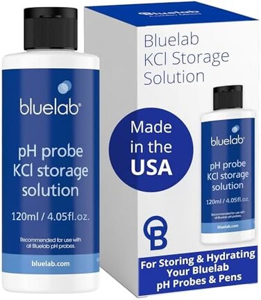 محلول تخزين كلوريد البوتاسيوم Bluelab STSOL120 سعة 120 مل، مسبار وقلم قياس الأس الهيدروجيني، أجهزة قياس تستخدم للماء والتربة ونظام الزراعة المائية أو زراعة النباتات الداخلية.