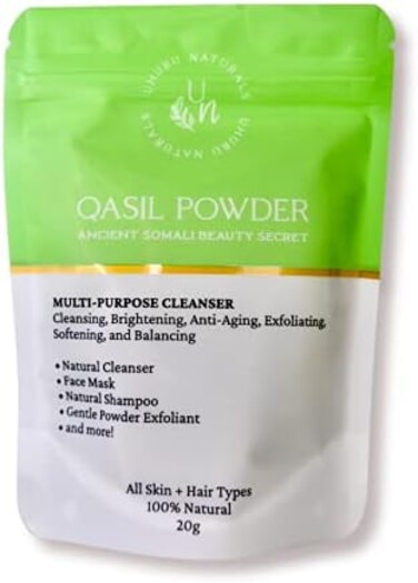 Uhuru Naturals Qasil Powder 20 Grams &ndash; Ancient Somali Beauty Secret, Gentle Deep Cleansing Facial Mask for Beautiful Glowing Skin. Reduces Dark Marks and Scars. Brightens. Detoxifies.