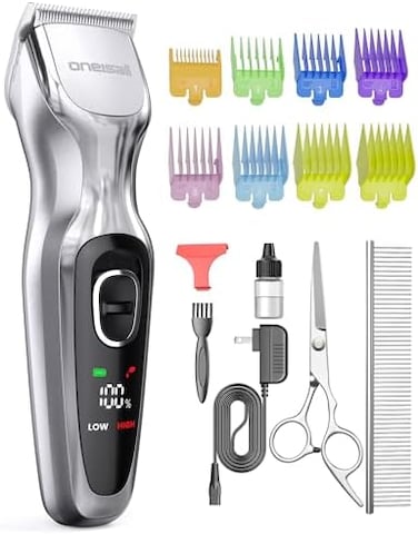 oneisall Dog Grooming Clippers for Thick Heavy Coats,Low Noise Cordless Dog Grooming Kit with Metal Blades, All Stainless Steel, 2 Speeds.