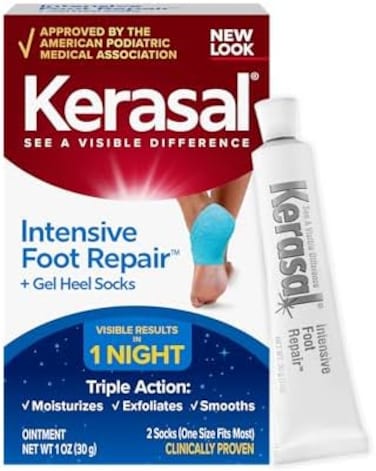 Kerasal Nightime Intensive Foot Repair Ointment for ed HeelsDry Feet with ZenToes Moisturizing Heel Socks, Combo Pack.