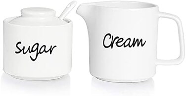 ONTUBE Porcelain Sugar Bowl and Cream, Set of 3, White.