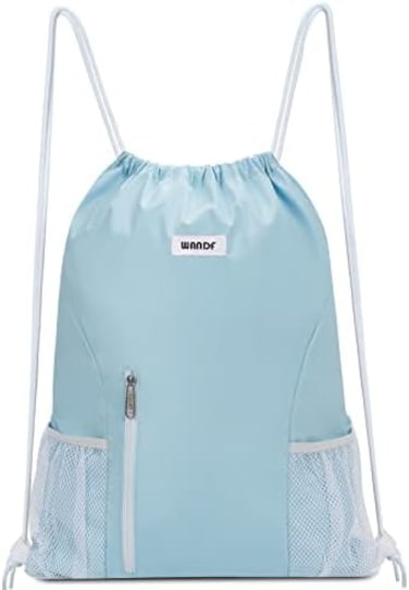 WANDF Drawstring Backpack Sports Gym Sackpack with Mesh Pockets Water Resistant String Bag for Women Men.