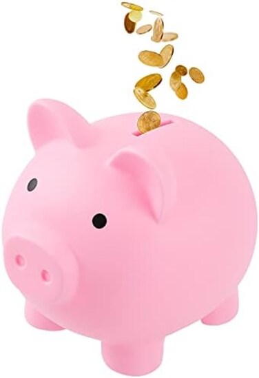 GADIEDIE Large Piggy Banks, Cute Plastic Pig Money Box, Piggy Bank for Girls and Boys, Unbreakable Plastic Coin Bank Fun Gifts for Birthday, Festival, Baby Shower (Pink.