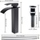 VOTON Vessel Sink Faucet Matte Black Modern Tall Waterfall Bathroom Sink Faucet with Pop-Up Drain Single Handle Bathroom Faucet 1 Hole Bowl Lavatory Vanity Faucet, Rv Sink Camper Farmhouse Faucet.