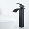 VOTON Vessel Sink Faucet Matte Black Modern Tall Waterfall Bathroom Sink Faucet with Pop-Up Drain Single Handle Bathroom Faucet 1 Hole Bowl Lavatory Vanity Faucet, Rv Sink Camper Farmhouse Faucet.