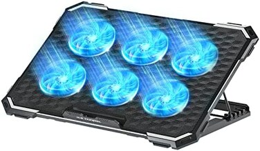 ICE COOREL Laptop Cooling Pad with 6 Cooling Fans, Cooling Pad for Laptop Fan 13-15. 6 Inch, Laptop Cooler Stand with 6 Height Adjustable, Notebook Cooler Pad with Two USB Port [2022 Version].