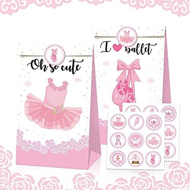 Roaring Good Time 12 PCS Ballerina Party Supplies Ballerina Party Favor Boxes Ballerina Party Favor Bags Ballerina Party Goodie Bags (Bag.