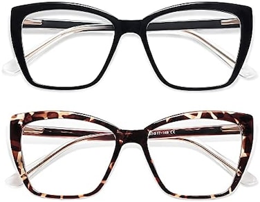 AMOMOMA Trendy TR90 Oversized Blue Light Reading Glasses Women,Stylish Square Cat Eye Glasses AM6031 C1C6 2. 0 x.