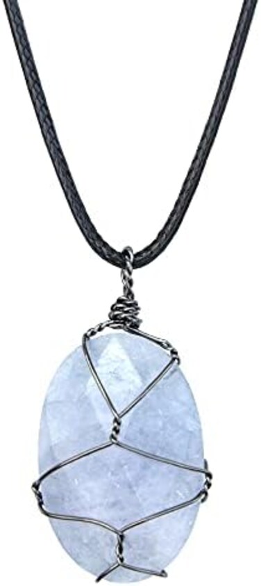 Crystal Force Aquamarine Gemstone Pendant Necklace Hand Braided,Natural Healing Stone of Courage,Throat ChakraCommunication Aid,Gift Jewelry for Men Women.