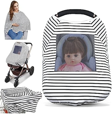 LUCINE Baby Nursing CoverNursing Poncho - Multi Use Cover for Baby Car Seat Canopy, Shopping Cart Cover, Stroller Cover, 361 Full Privacy Breastfeeding Coverage, Baby Shower Gifts for BoyGirl.