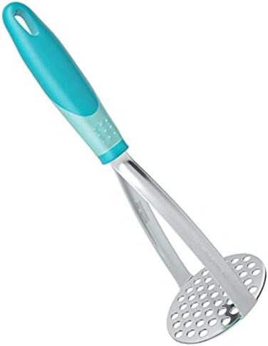 Joyoldelf Heavy Duty Potato Masher, Stainless Steel Integrated Avocado Masher with Non-slip Handle, Perfect for Bean, Vegetable, Fruits, Baby Food (blue.