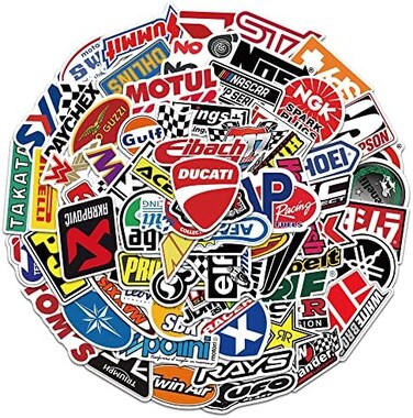letiezhi 100Pcs CarMoto Modified Brand Logo Series Sticker Pack Vinyl Stickers for Laptop,Car,Moto,Skateboard,Bike,Luggage Graffiti Decal for Friends,Children,Adults-Waterproof.
