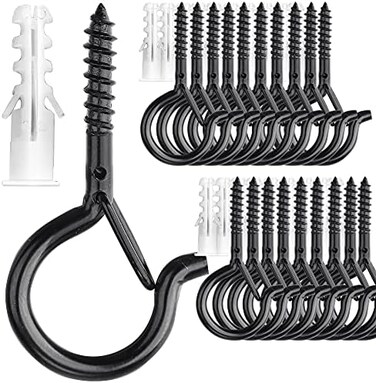 PlusRoc 20 Pack Screw Hooks for Hanging Outdoor String Lights, Heavy Duty 2. 2 Inch Black Eye Hook Cup Hook Q-Hanger, Wall Wood Ceiling Deck Mount.