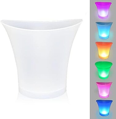 دلو ثلج LED من FIPASEN، دلو ثلج عادي بسعة 5 لترات مع تغيير تلقائي لـ 7 ألوان للحفلات/المنزل/الحانات/نوادي الكاريوكي، دلو ثلج مقاوم للماء للنبيذ وحاويات مشروبات البيرة (يعمل بالبطارية).