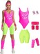 MIAIULIA Womens 80s Workout Costume Outfit 80s Accessories Set Leotard Neon Legging Headband Wristbands Set.