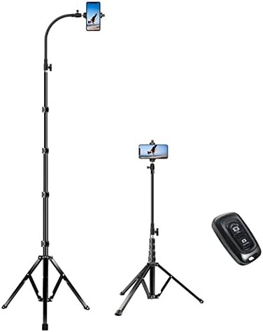 Elitehood 205 cm Tall Flexible Tripod Stand for iPhone with 43cm Adjustable Gooseneck with Remote Compatible with iPhone 13 Max / 13/12 Pro Max, Android Phone.