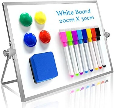 OWill Dry Erase Whiteboard, 20 X 30 cm Small Whiteboard with Stand, Mini Whiteboard A4 Magnetic Desktop BoardPortable Double-Sided White Board Easel for Drawing in SchoolHome.