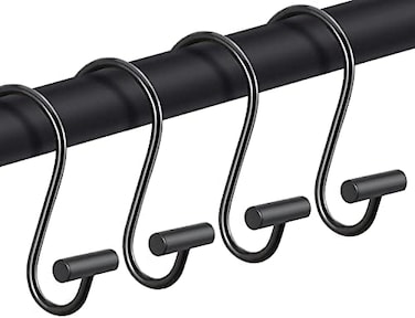 CHICTIE Black Shower Curtain Hooks Rings, Decorative for Bathroom Shower Rods, Set of 12 Premium Rust-Resistant Metal Hooks Hangers T Shaped Design.