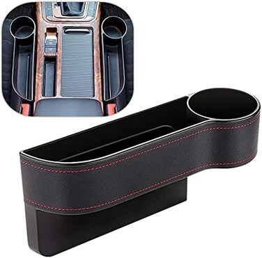coforder Car seat gap filler organizer between front seat car organizer and storage box, auto premium pu leather console with cup holder, car pocket for interior essentials (for passenger side.