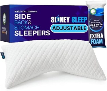 Sidney Sleep Bed Pillow for Side and Back Sleepers - Adjustable Filling - Memory Foam Pillow for Neck and Shoulder Pain - Customizable Loft - King Size - Additional Foam Bag Included (White.
