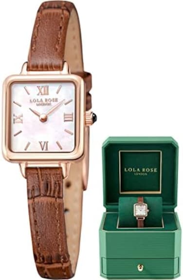 Lola Rose Dainty Watch for Women: Mother of Pearl Dial, Genuine Leather Strap, Wrapped by Stylish Gift Box - Vintage Present for Small Wrists.
