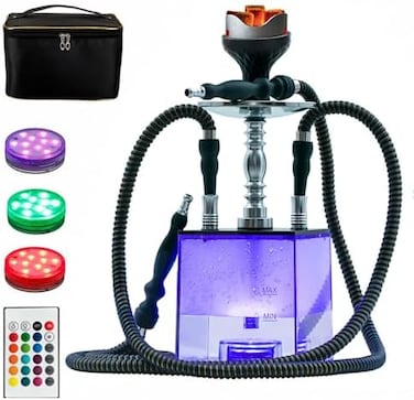 MRPAPA 2 Hose Hookah Set, Modern LED Hookah With Everything, Portable Shisha Accessories To Go Set - Great Gift.