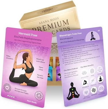 Asana Moon Premium Yoga Cards by &ndash; Deck with Over 120 Yoga Poses &ndash; Yoga Sequencing Deck with Yoga Cues and Sanskrit Names for Beginners and Teachers &ndash; Unique Yoga Gift for Women or Any Yoga Lover.