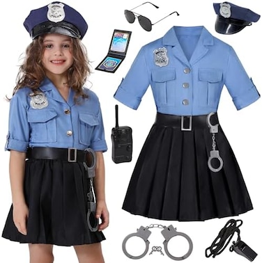 Viyorshop Girls Police Officer Costume Kids Cop Outfit for Halloween Party Dress Up.