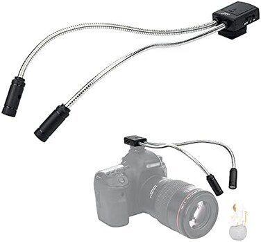 JJC 10 Inch Long Portable Shoe-Mount LED Macro Arm Light CRI 955600K Photo Lighting with 5 Level Ajustable Flexible Fill Lights for Macro Lens Camera Close-up Photography.