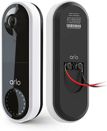 جرس باب فيديو سلكي Arlo Essential - فيديو عالي الدقة، زاوية رؤية 180 درجة، رؤية ليلية، صوت ثنائي الاتجاه، اتصال مباشر بشبكة Wi-Fi، لا حاجة إلى موزع، تركيب سهل (يلزم وجود أسلاك جرس الباب الحالية)، أبيض