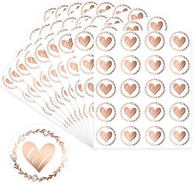Zonon 500 Pieces Clear Heart Envelope Seals, Heart Stickers, Love Stickers 1. 26 Inch Round Sealing Sticker for Wedding Invitation Card Christmas Valentine's Day Bridal Shower Favor(Rose Gold.