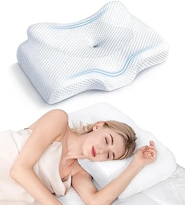 Osteo Cervical Pillow for Neck Pain Relief, Hollow Design Odorless Memory Foam Pillows with Cooling Case, Adjustable Orthopedic Bed Pillow for Sleeping, Contour Support for Side Back Stomach Sleepers.