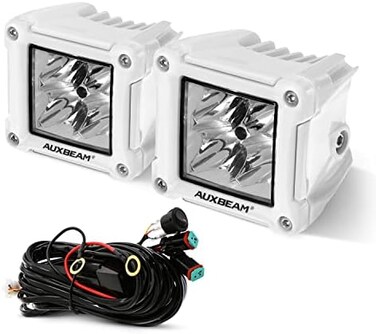 مصابيح Auxbeam البيضاء LED، 3 بوصة 40 واط، مصباح LED مكعب شعاع موضعي للطرق الوعرة 4800 لومن، مصابيح عمل للقيادة على الطرق الوعرة مع حزمة أسلاك DT لسيارات الدفع الرباعي والجيب والقوارب والشاحنات الصغير
