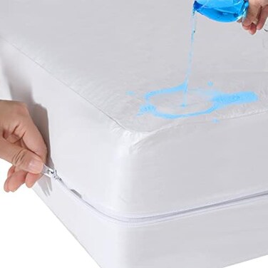 Antranfour Bedding Zippered Waterproof Mattress Encasement Bed Base Cover, Queen.