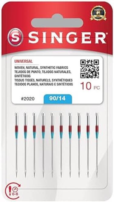 SINGER 10-Pack Universal 2020 Sewing Machine Needles, Size 90/14.