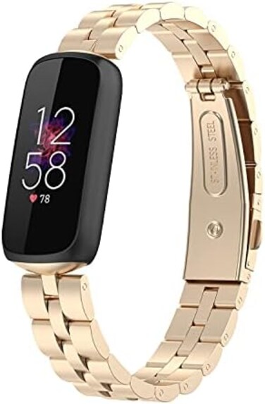 FitTurn Bands Compatible with Fitbit Luxe Metal Stainless Steel Watch Band Replacement Classic Durable Solid Link Accessory Buckle Metal Strap Wrist Band for Luxe Fitness Wellness Tracker.
