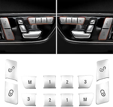 Jaronx Compatible with Mercedes Benz Door Lock Button Cover and Seat Memory Button Cover Sticker Door Button Covers for B-Class W246,C-Class W204,E-Class W212,ML W166,CLA,GLK X204,GL X166,CLS (12PCS.