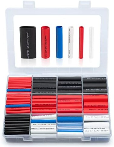 Wirefy 275 Pieces Waterproof Heat Shrink Tubing Kit - 3:1 Double Wall Heat Shrink Tubing - Adhesive Coating - Black Red White Transparent Blue.